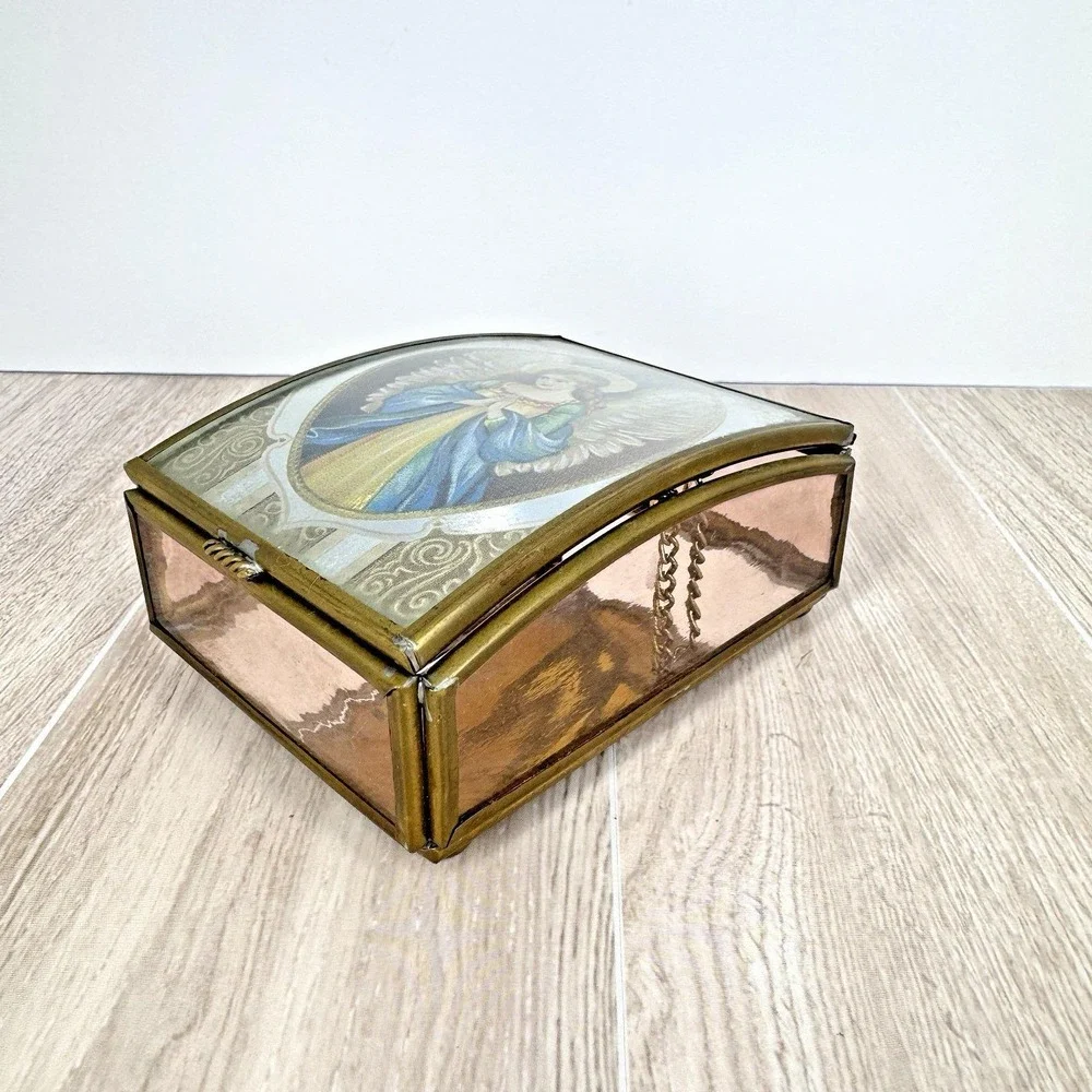 Via Vermont Thomas‎ Cathey 1993 Angel Glass Trinket Jewelry Box Made in Mexico